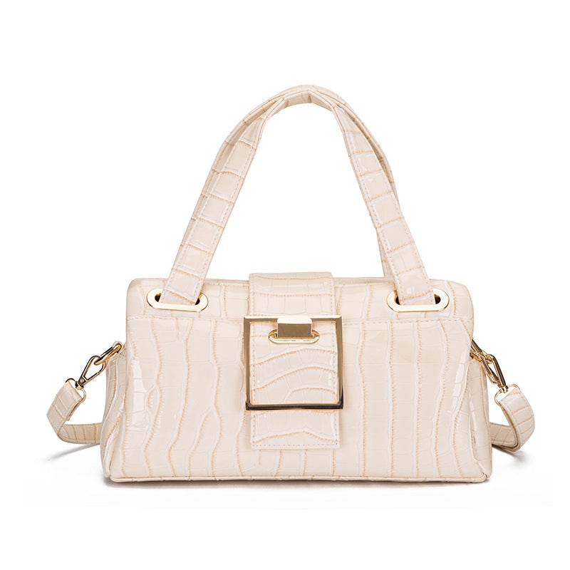 Lady's PU leather single shoulder casual messenger bag featuring a crocodile pattern and spacious design.