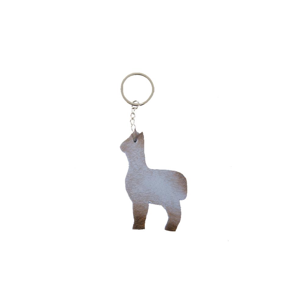 A colorful and unique llama keychain featuring various patterns, perfect for easy key identification.