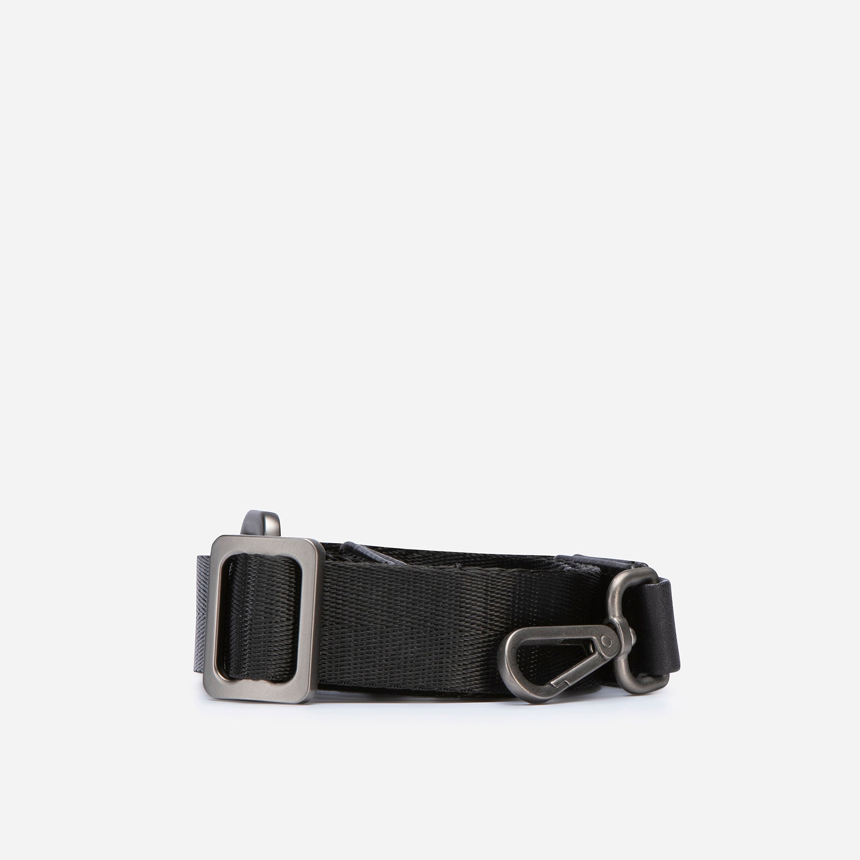 Black adjustable laptop sleeve strap with robust dog hooks, designed for style and durability.