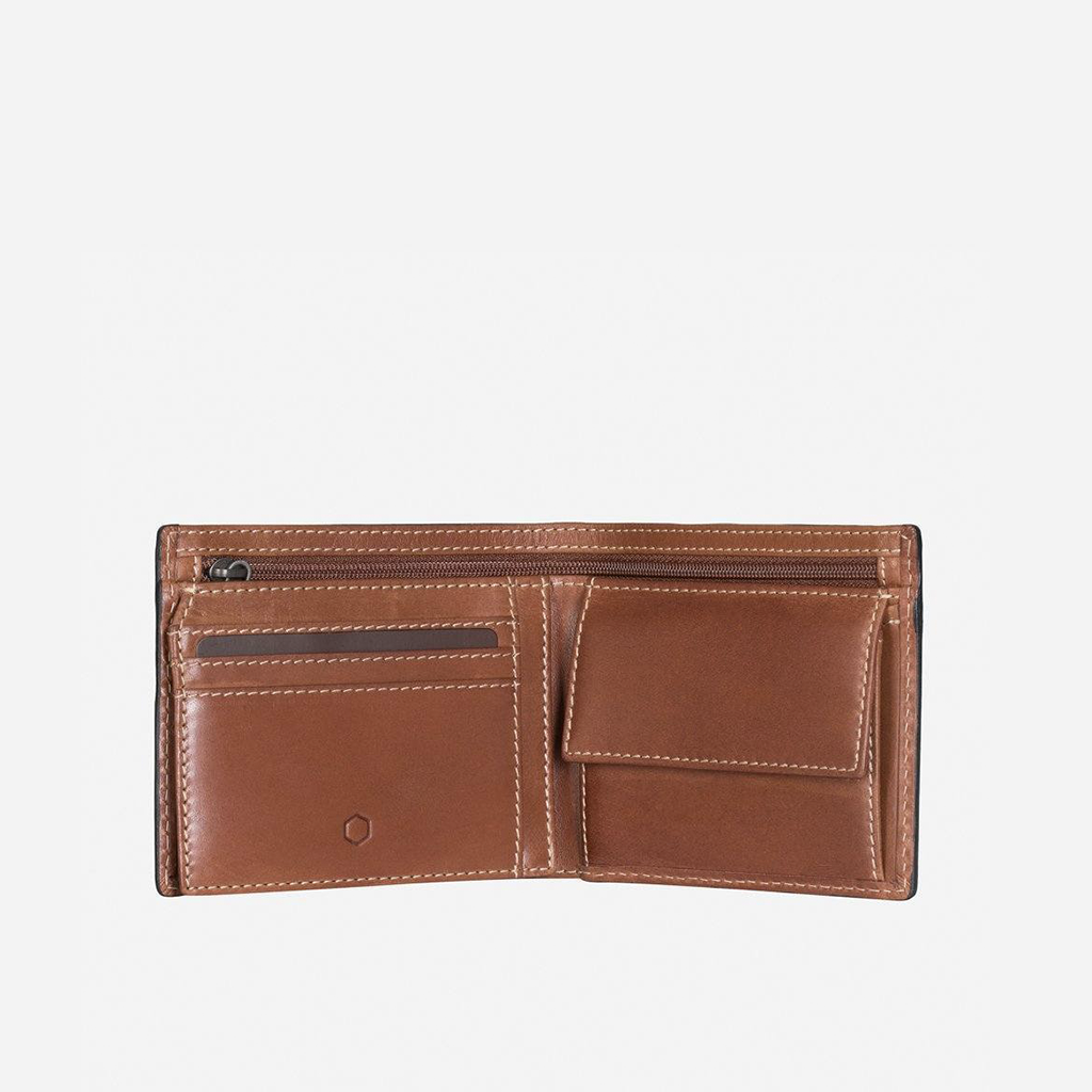 Large bifold wallet in clay color with zipped note compartment and coin pouch, showcasing its stylish design and functionality.