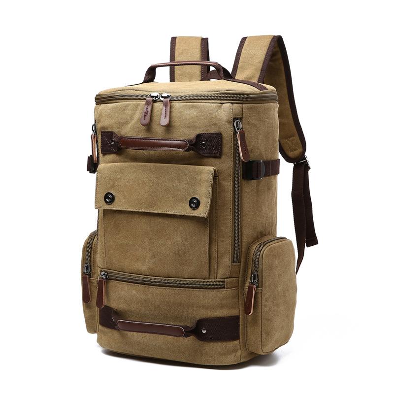 Large canvas shoulder casual backpack in a stylish design, featuring multiple pockets and a spacious interior, suitable for unisex use.