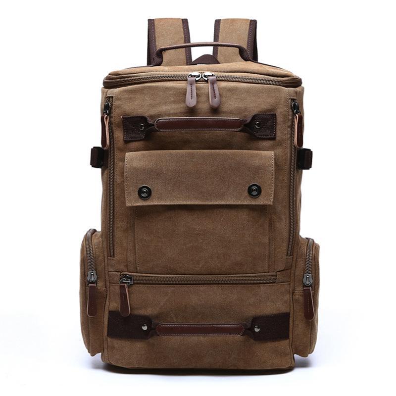 Large canvas shoulder casual backpack in a stylish design, featuring multiple pockets and a spacious interior, suitable for unisex use.