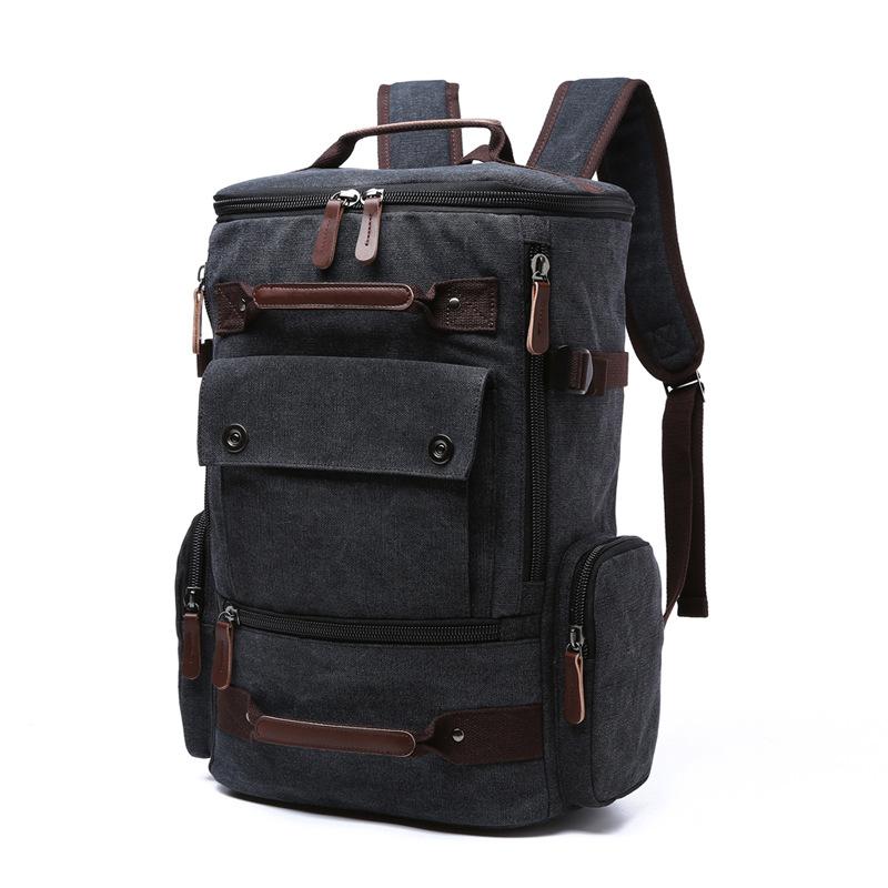 Large canvas shoulder casual backpack in a stylish design, featuring multiple pockets and a spacious interior, suitable for unisex use.