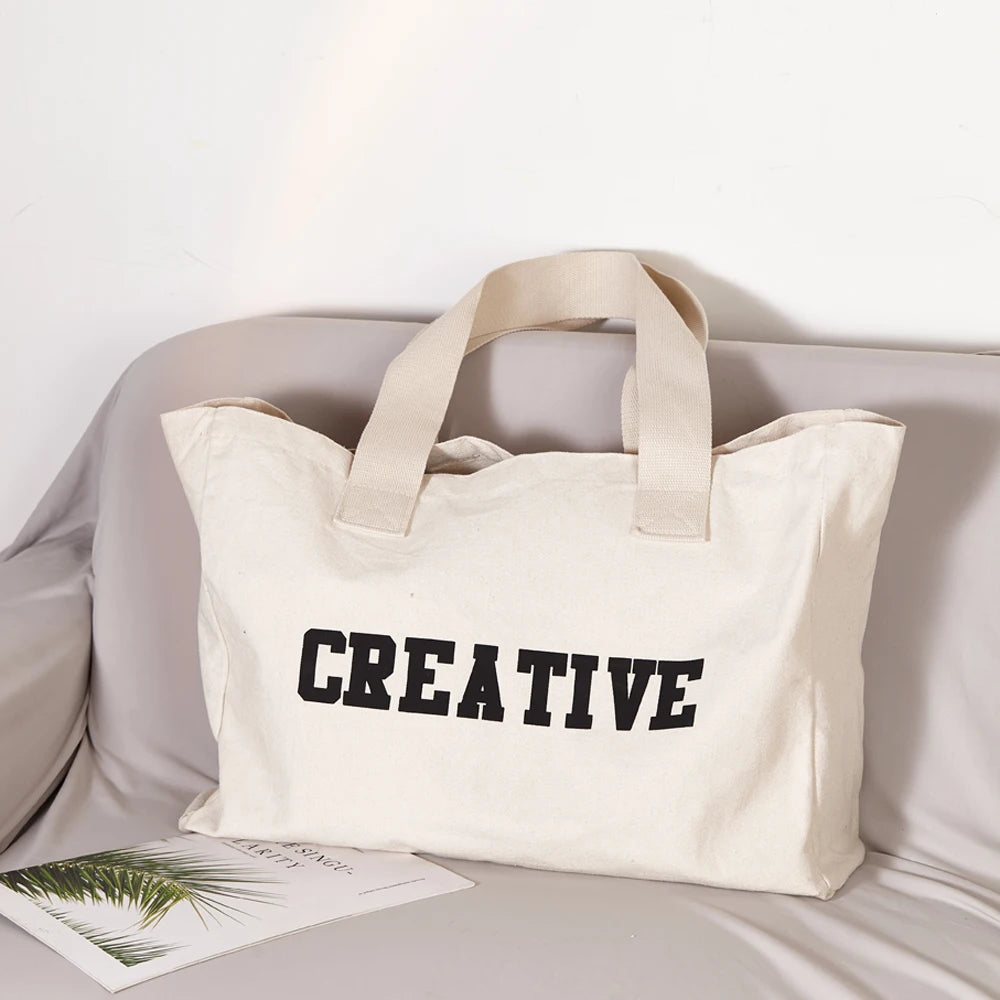 Large Capacity Canvas Tote bag in solid color with two handles, perfect for everyday use.