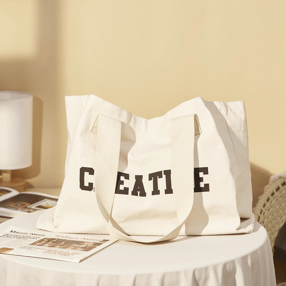 Large Capacity Canvas Tote bag in solid color with two handles, perfect for everyday use.