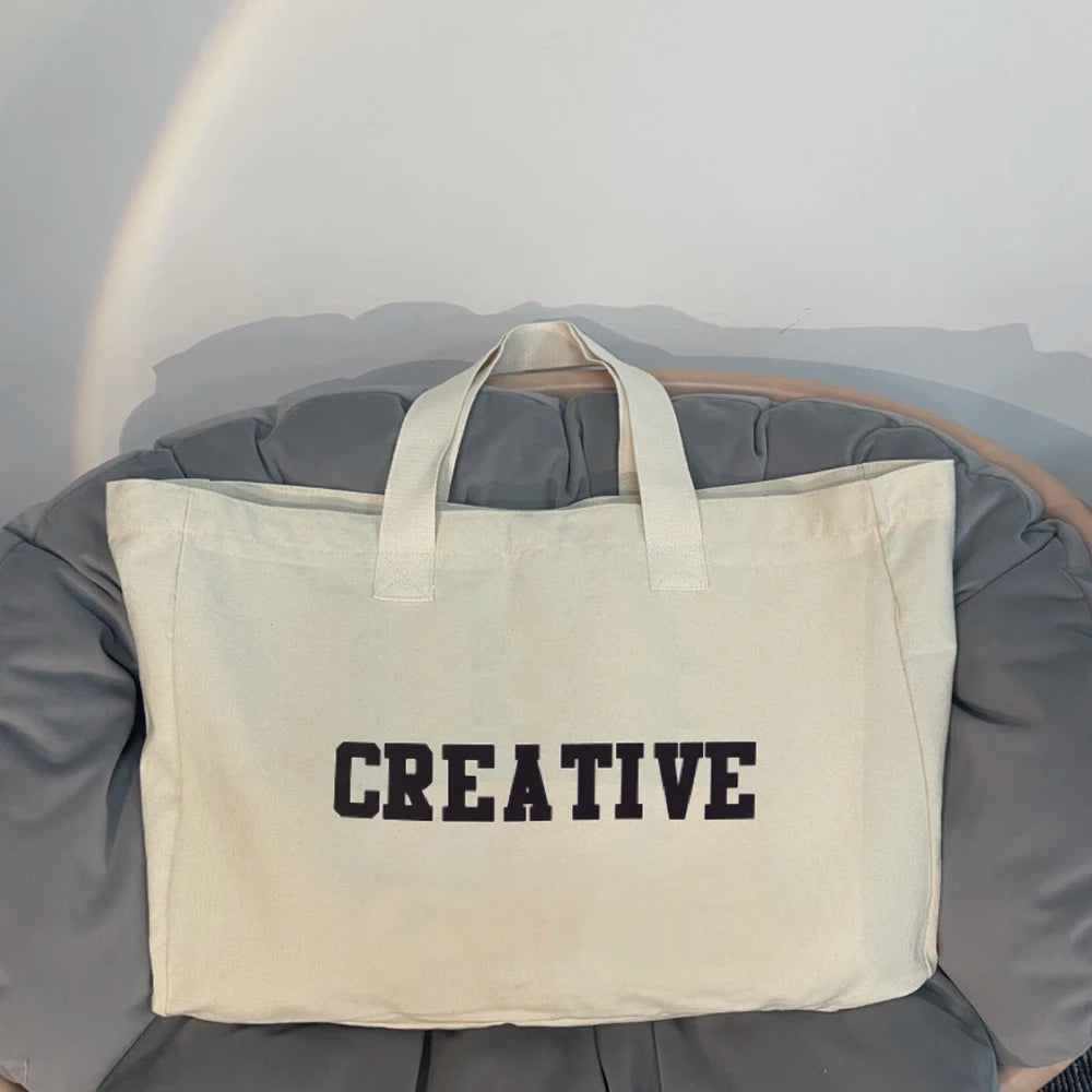 Large Capacity Canvas Tote bag in solid color with two handles, perfect for everyday use.