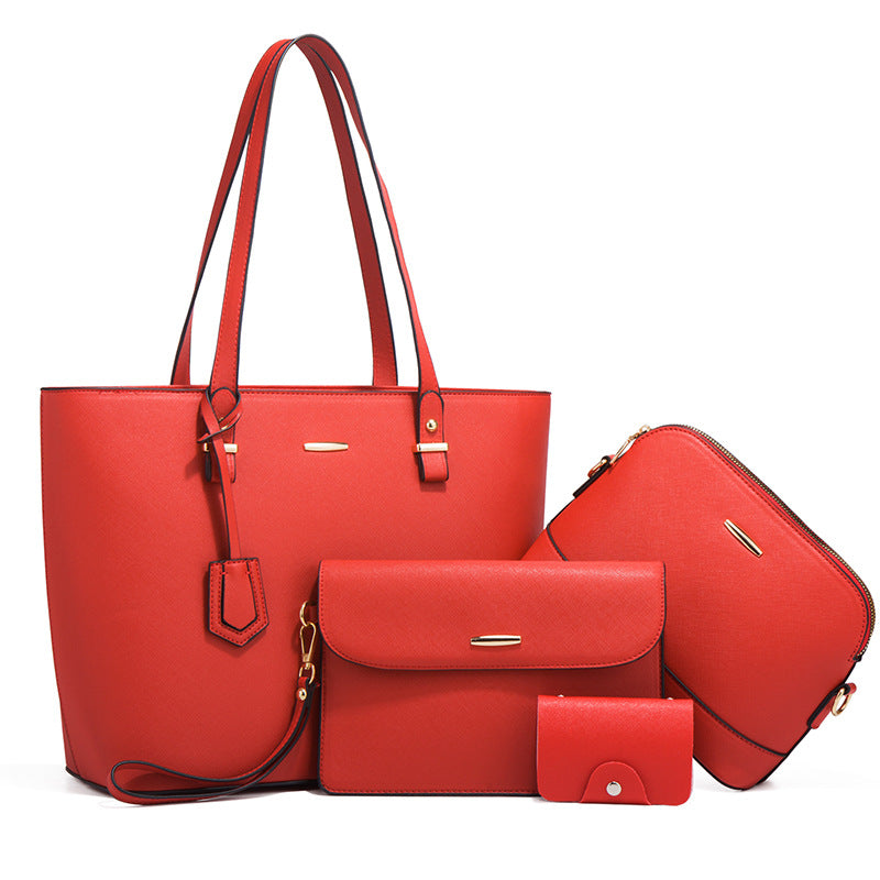 Large Capacity Fashion Four-Piece Handbag Suit featuring four stylish bags in various sizes, made from durable PU material.