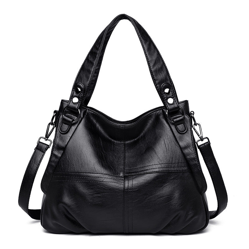 Large Capacity Single Shoulder Women's Messenger Bag made of two-layer cowhide leather, featuring a trendy square shape and zipper closure.