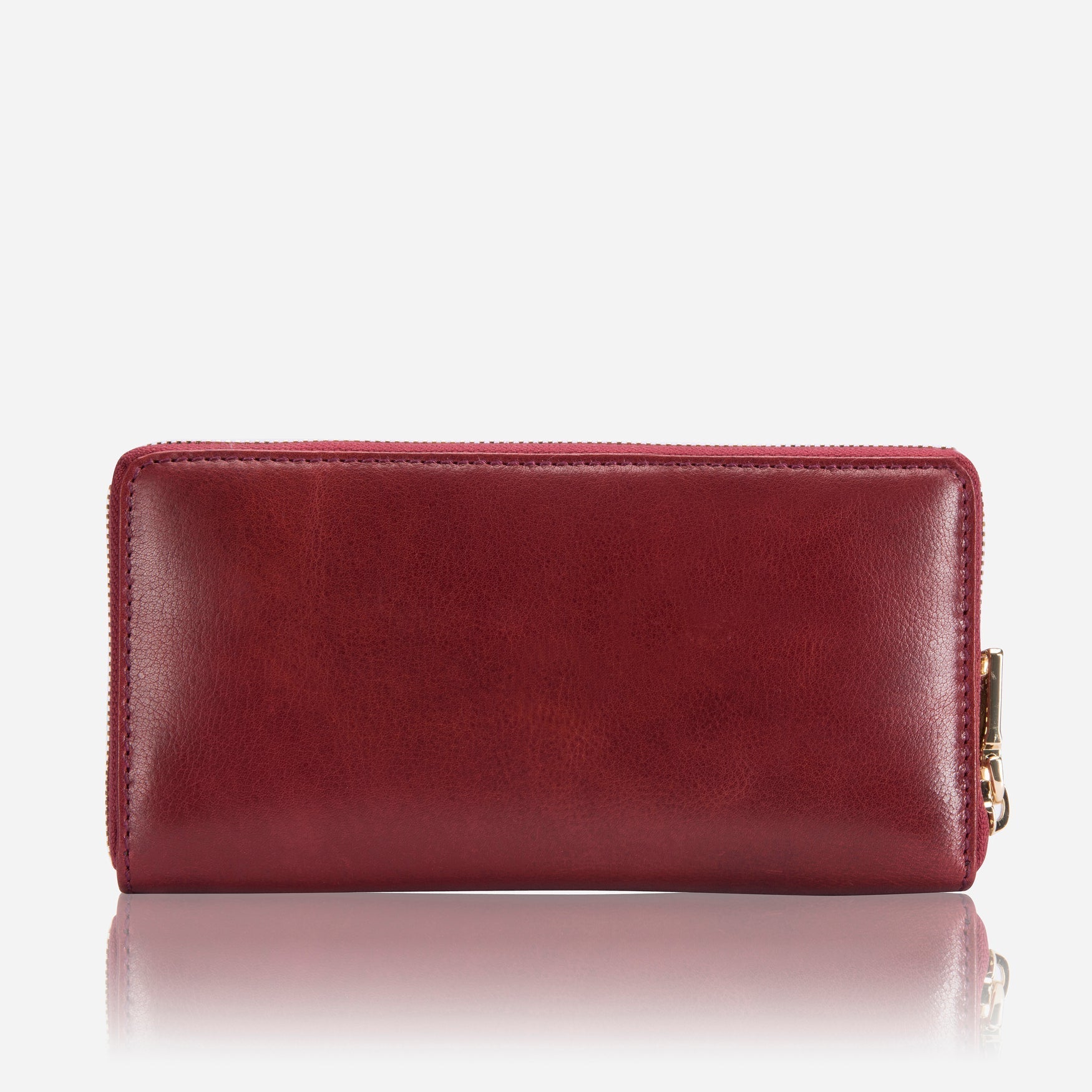 Large Classic Zip Around Purse in vibrant red with three compartments, showcasing its stylish design and functionality.