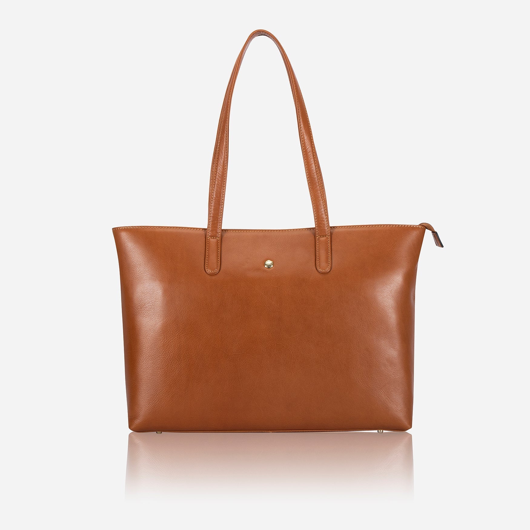 Large Ladies Laptop Shopper in Tan, featuring a minimalist design with spacious interior for laptops and documents.