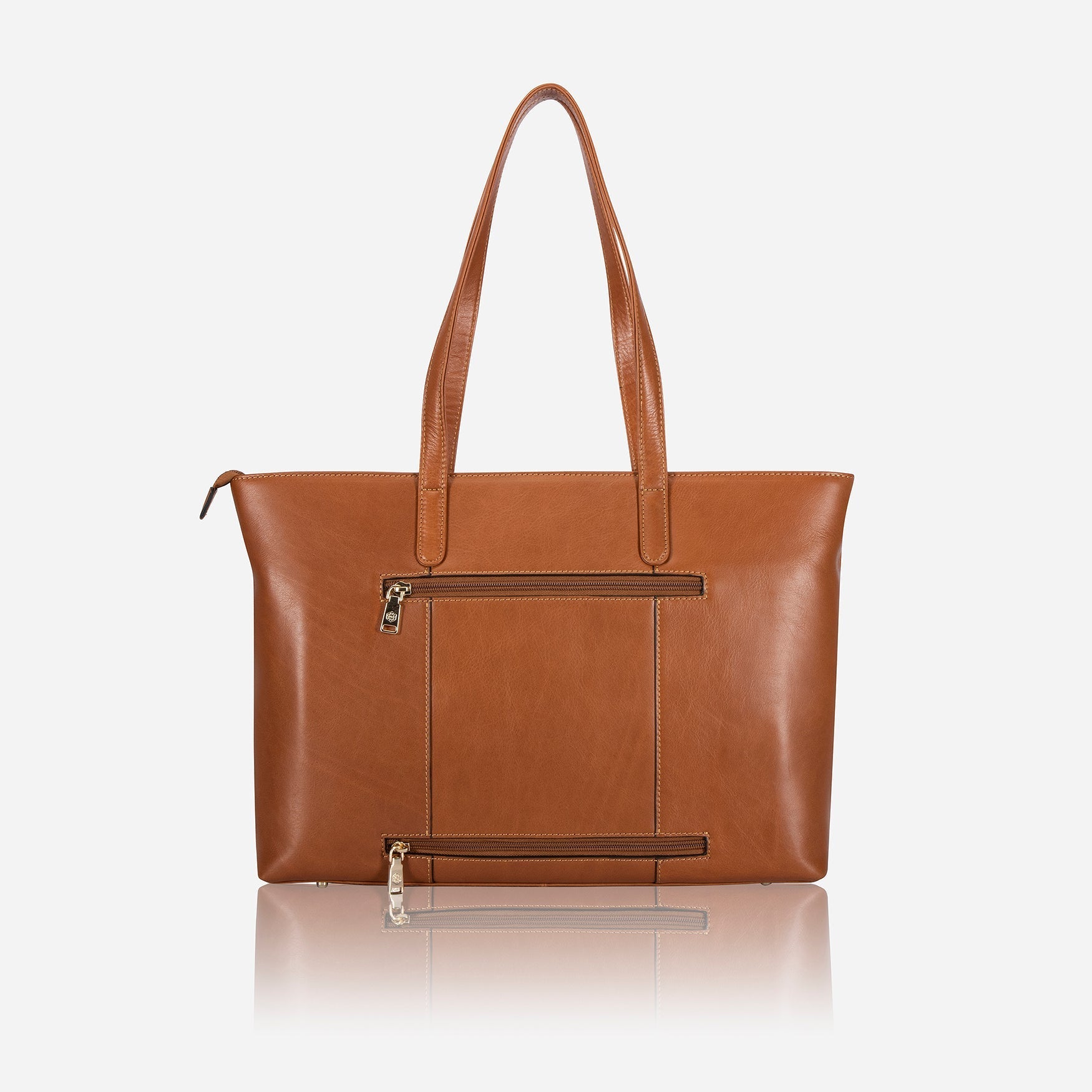 Large Ladies Laptop Shopper in Tan, featuring a minimalist design with spacious interior for laptops and documents.