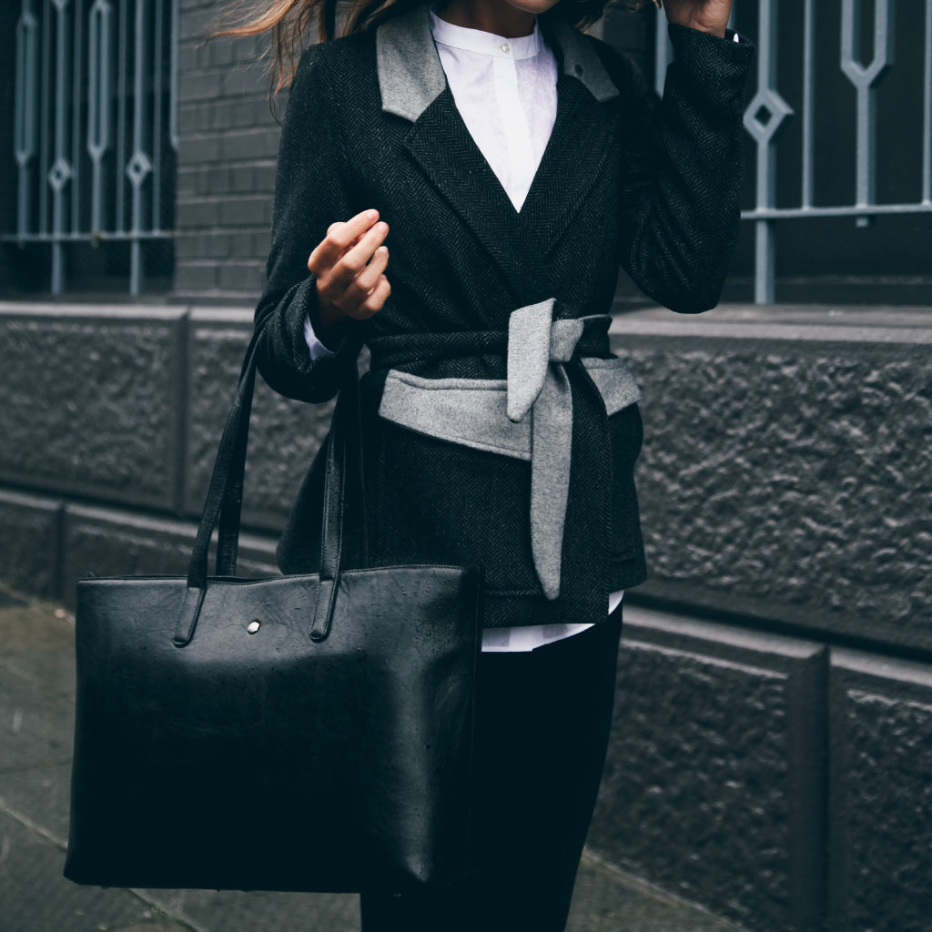 Large Ladies Laptop Shopper in Tan, featuring a minimalist design with spacious interior for laptops and documents.