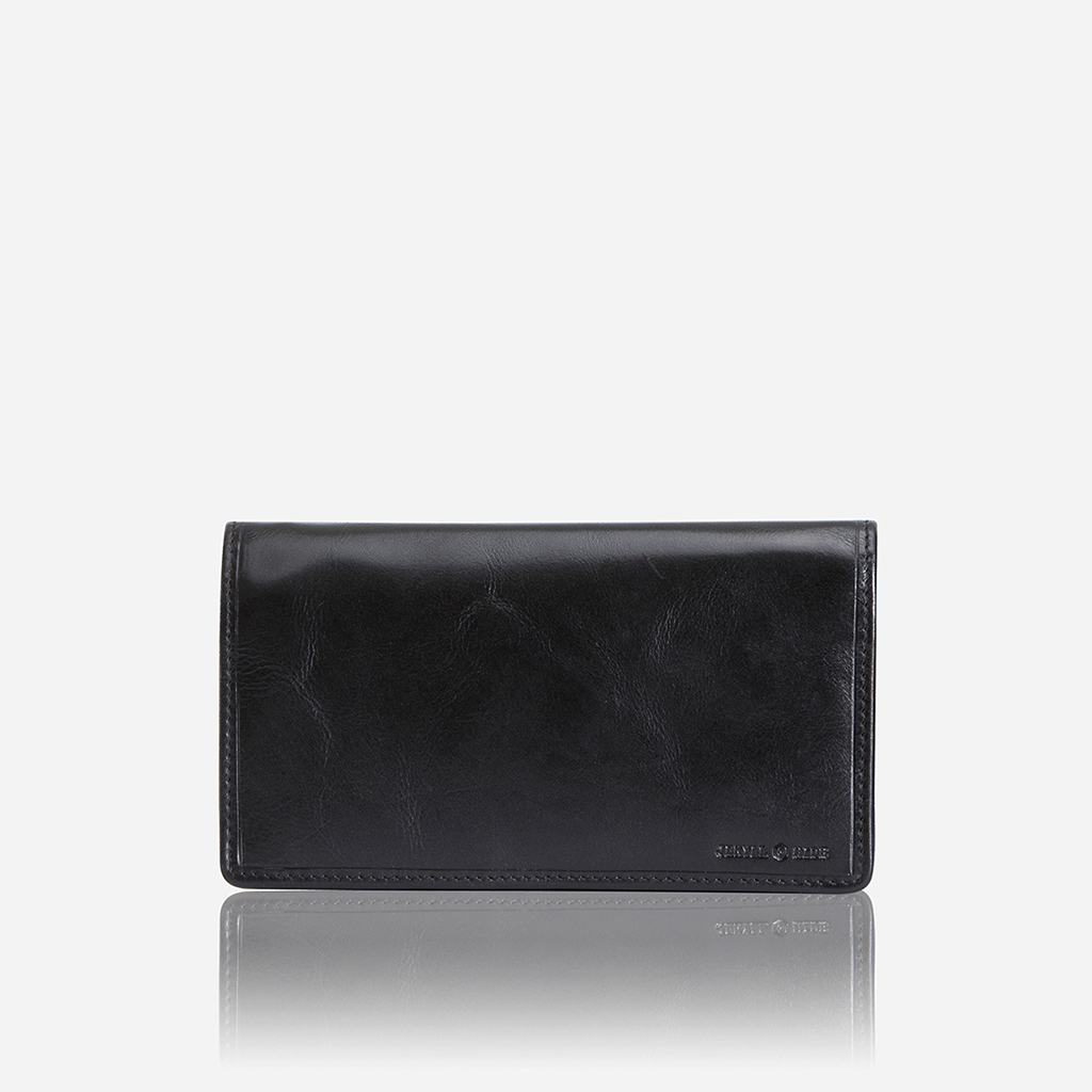 Large black leather purse with spacious interior and elegant design, perfect for everyday use.