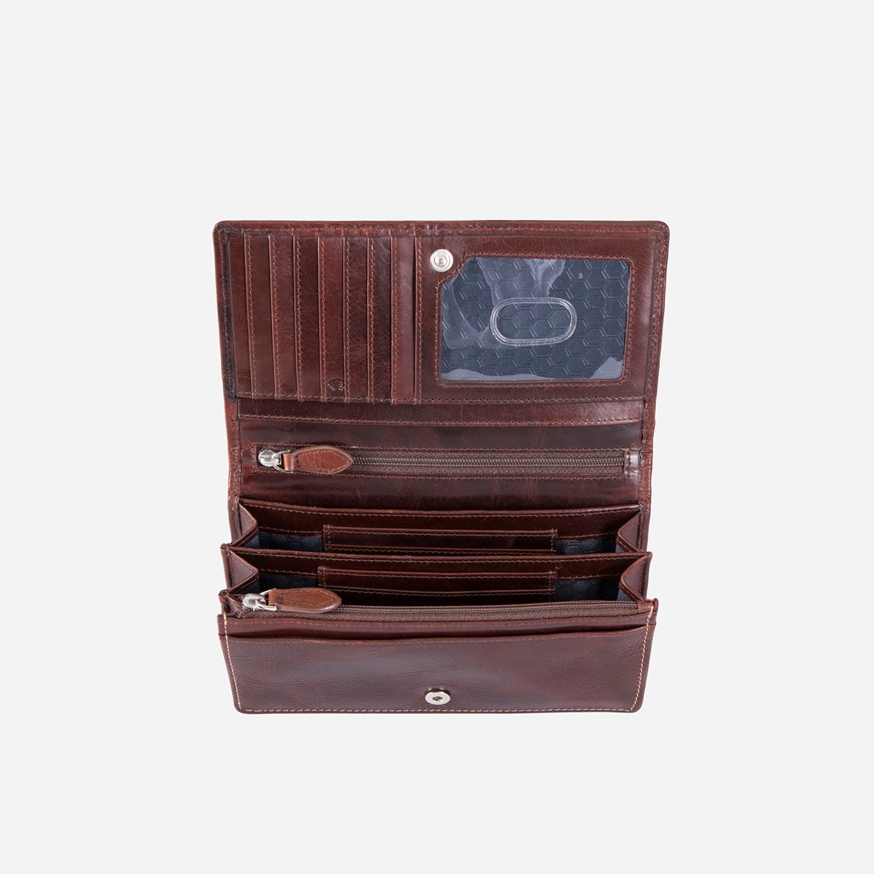 Large leather purse in coffee color, featuring a spacious concertina design for everyday essentials.