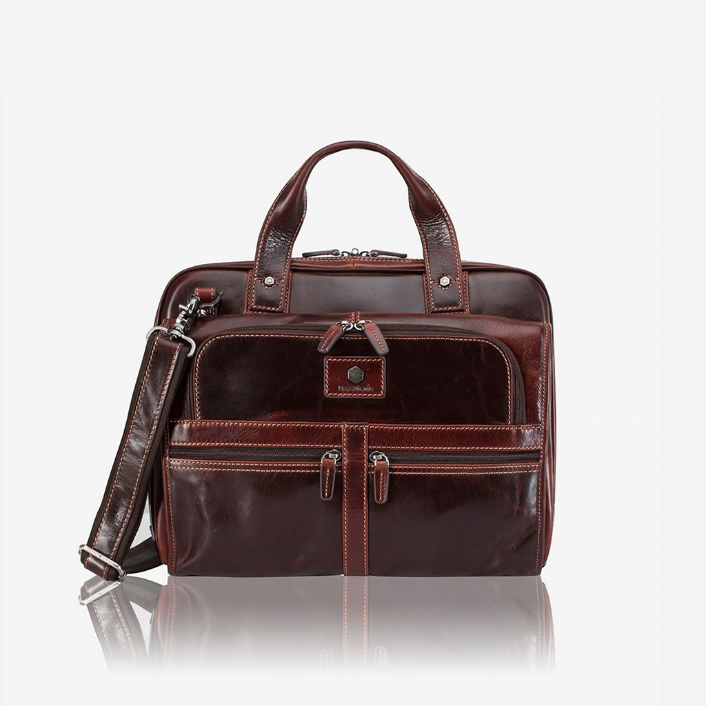 Large Multi Compartment Briefcase in Tobacco color, showcasing its spacious design and stylish appearance.