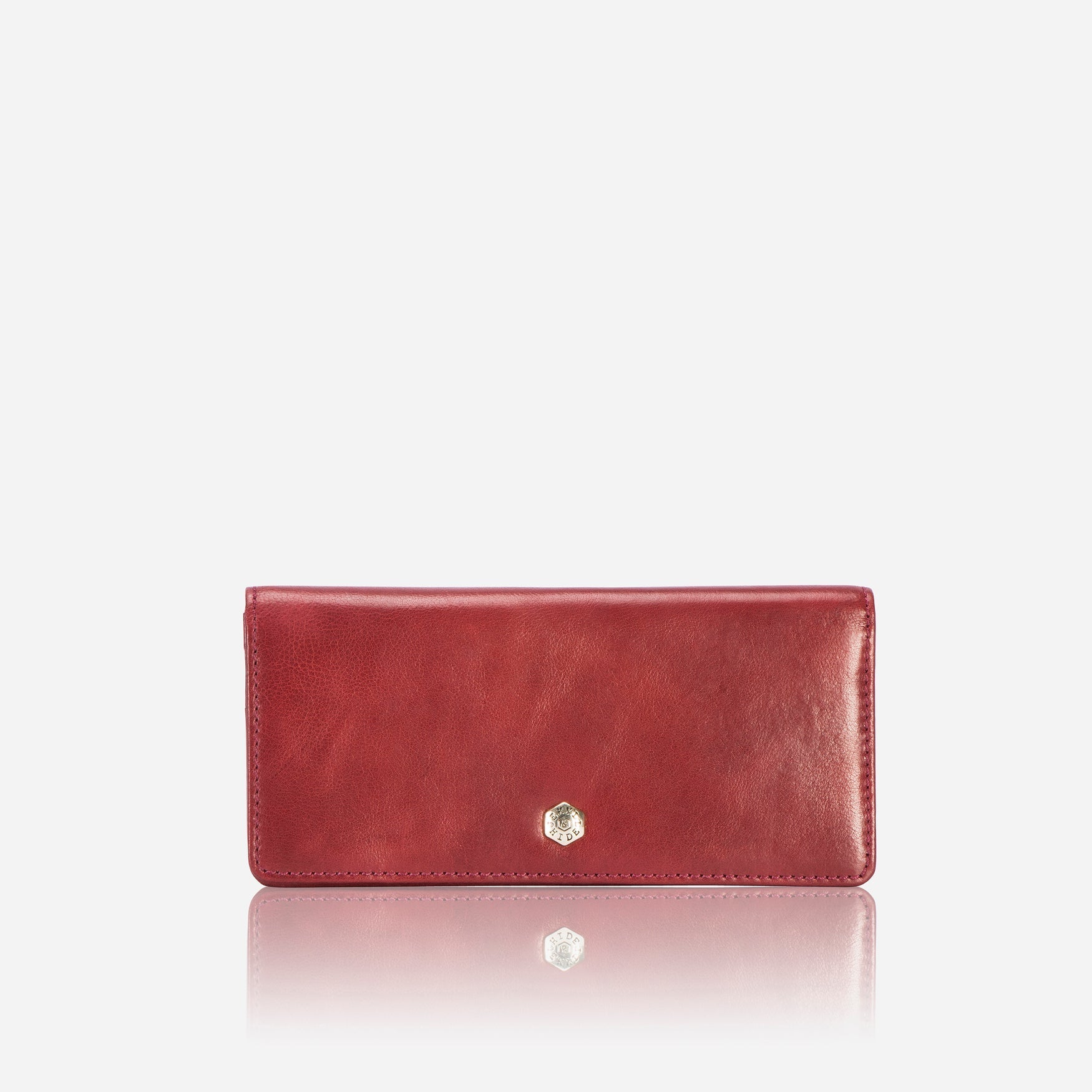 Large red leather purse with multiple compartments, stylish and functional for organizing essentials.