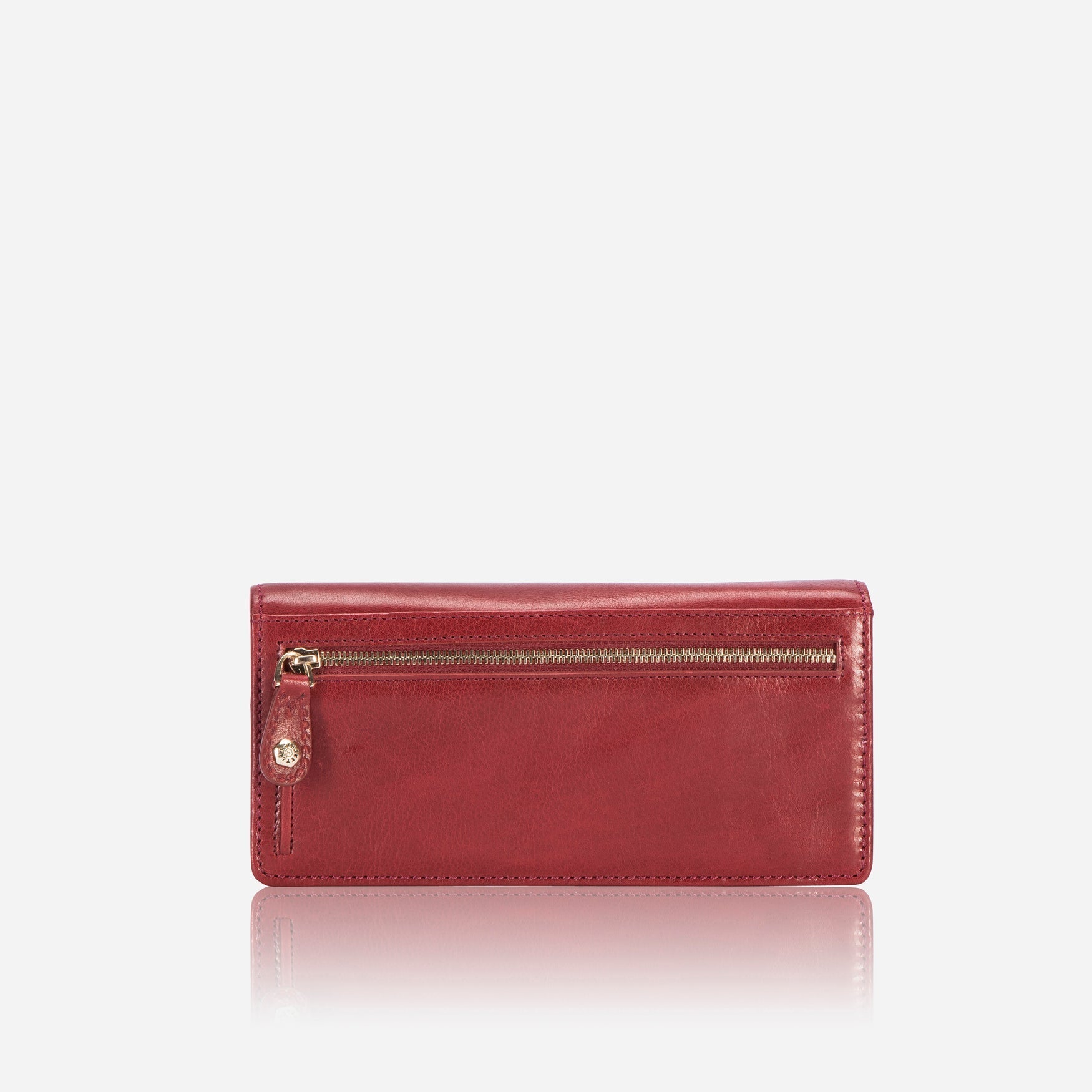 Large red leather purse with multiple compartments, stylish and functional for organizing essentials.