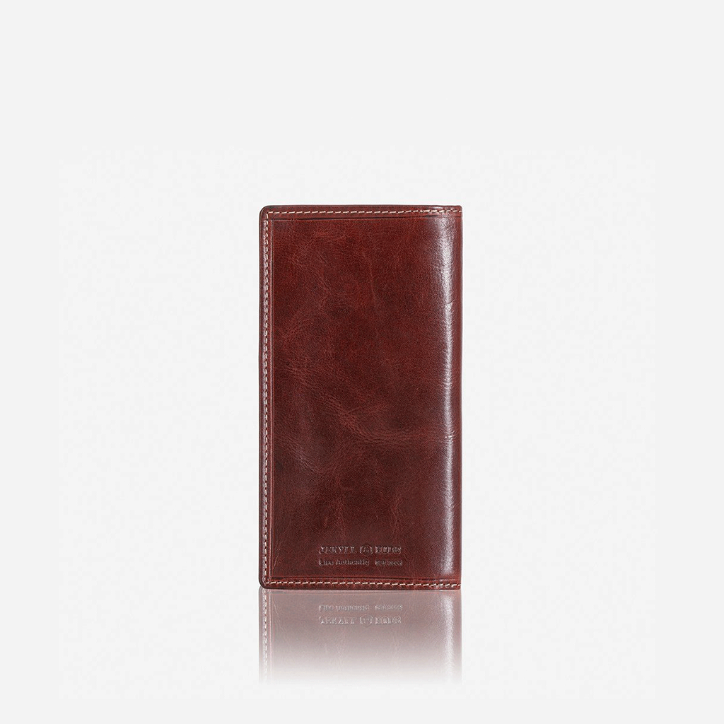 Large Travel and Mobile Wallet in Coffee color, featuring a zip compartment and slots for cards and mobile phones, made from high-quality leather.