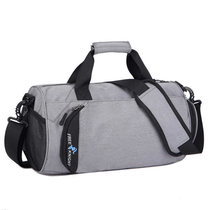 Large-capacity gym bag made of durable nylon, featuring a plain design and spacious interior for gym and travel essentials.