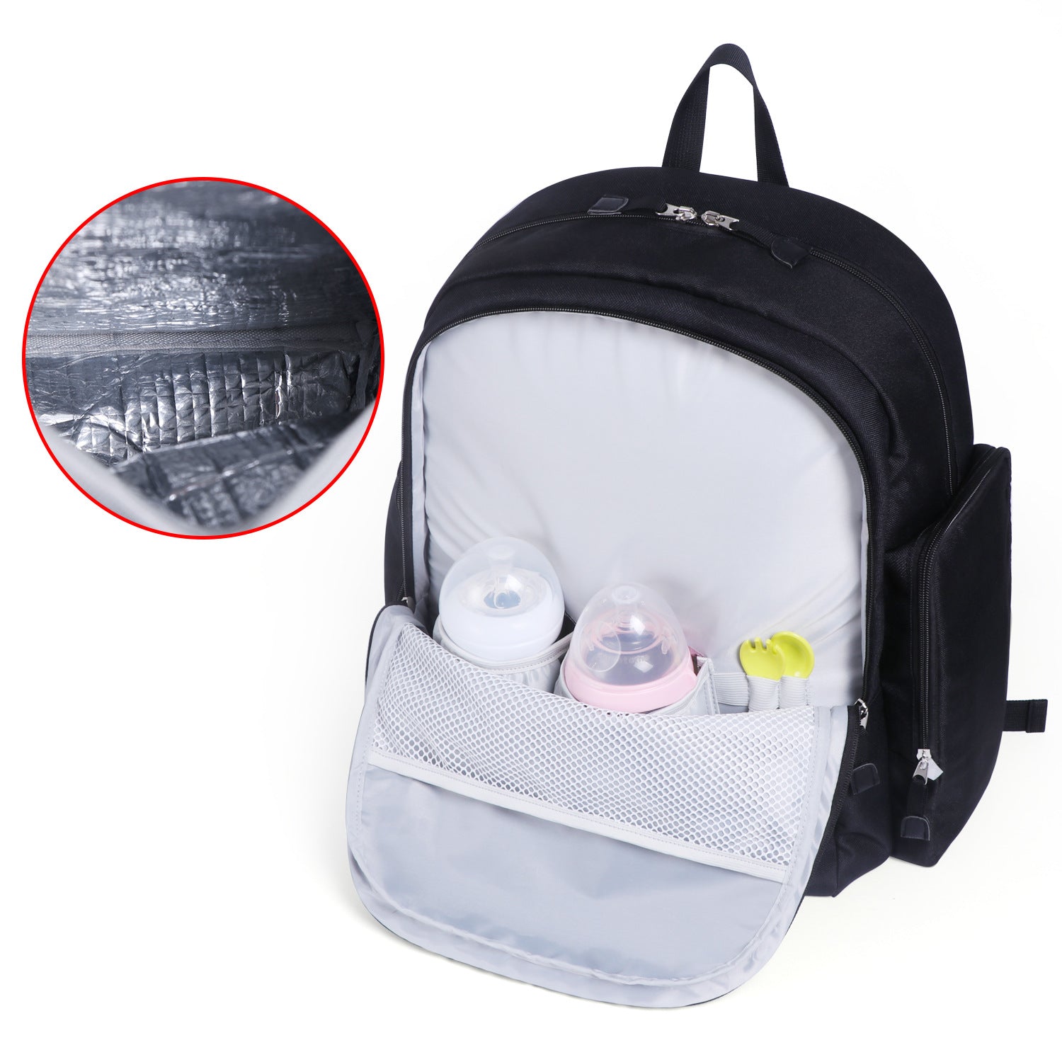 Large-capacity waterproof mommy bag in stylish design with changing pad, made from durable Oxford cloth.