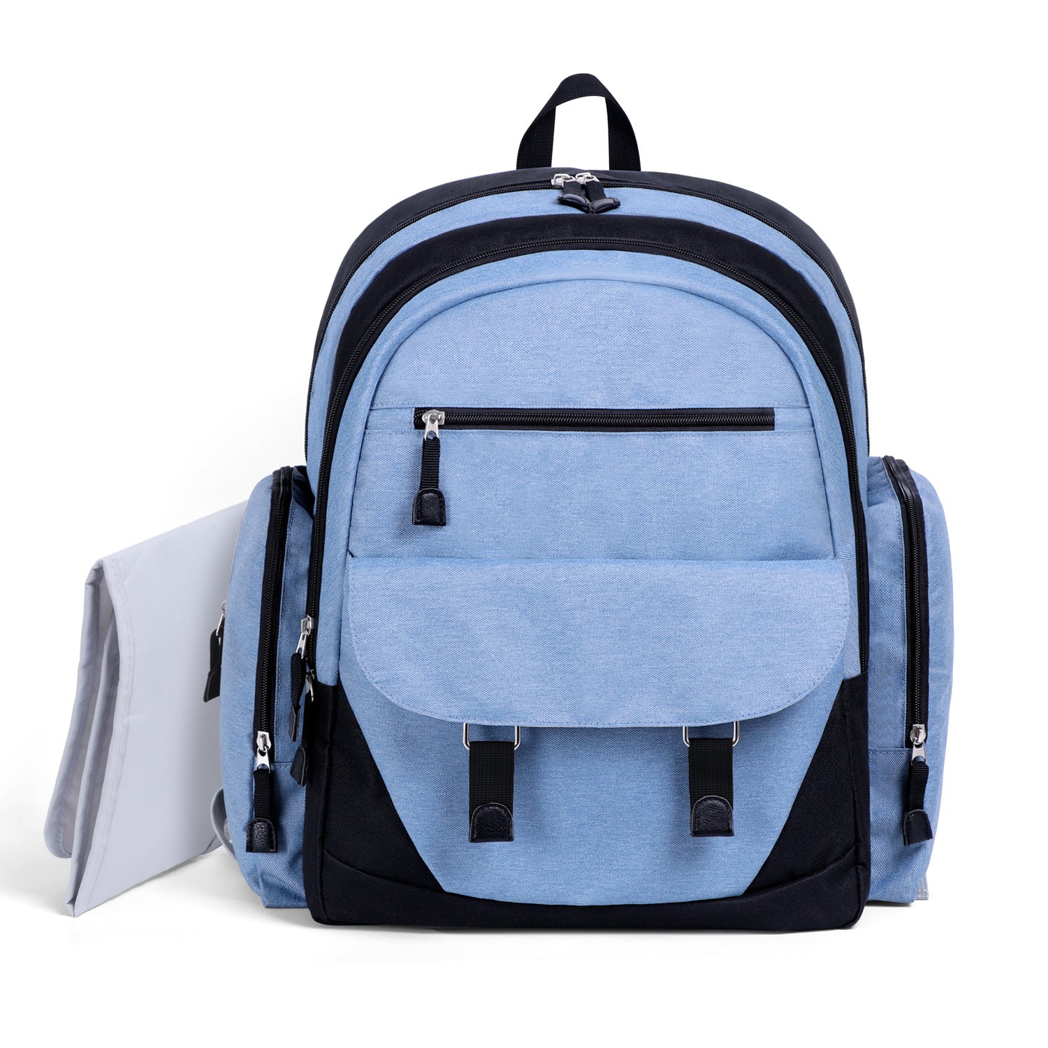 Large-capacity waterproof mommy bag in stylish design with changing pad, made from durable Oxford cloth.