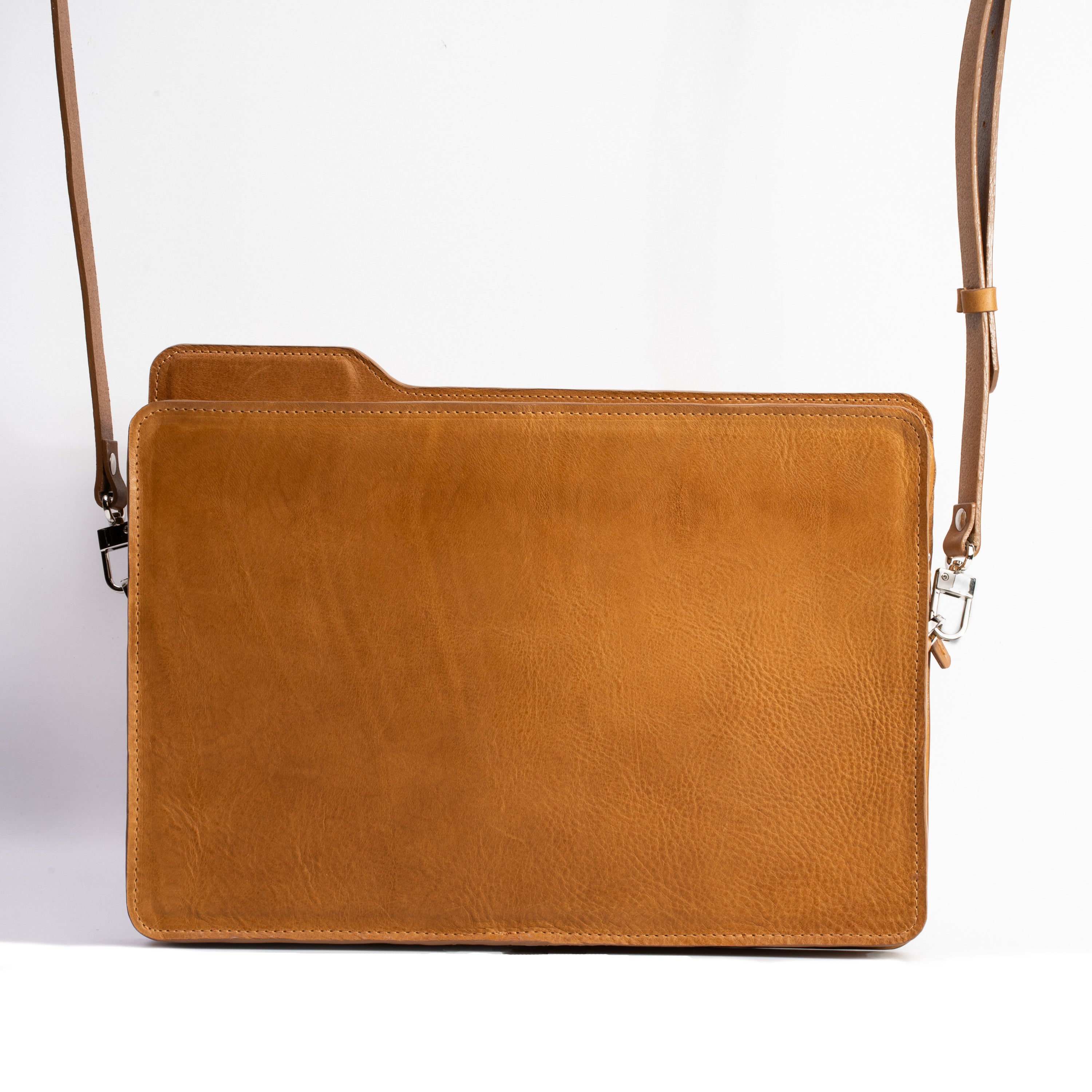 Geometric Goods Leather Laptop Bag - The Folder, showcasing its minimalist design and premium full-grain leather finish.