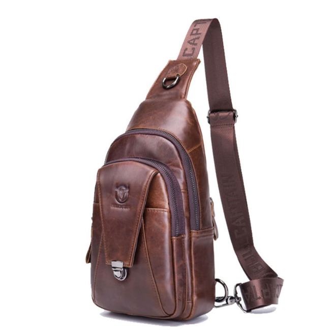 Stylish leather crossbody bag for men, featuring a sleek design and adjustable strap, perfect for daily use.