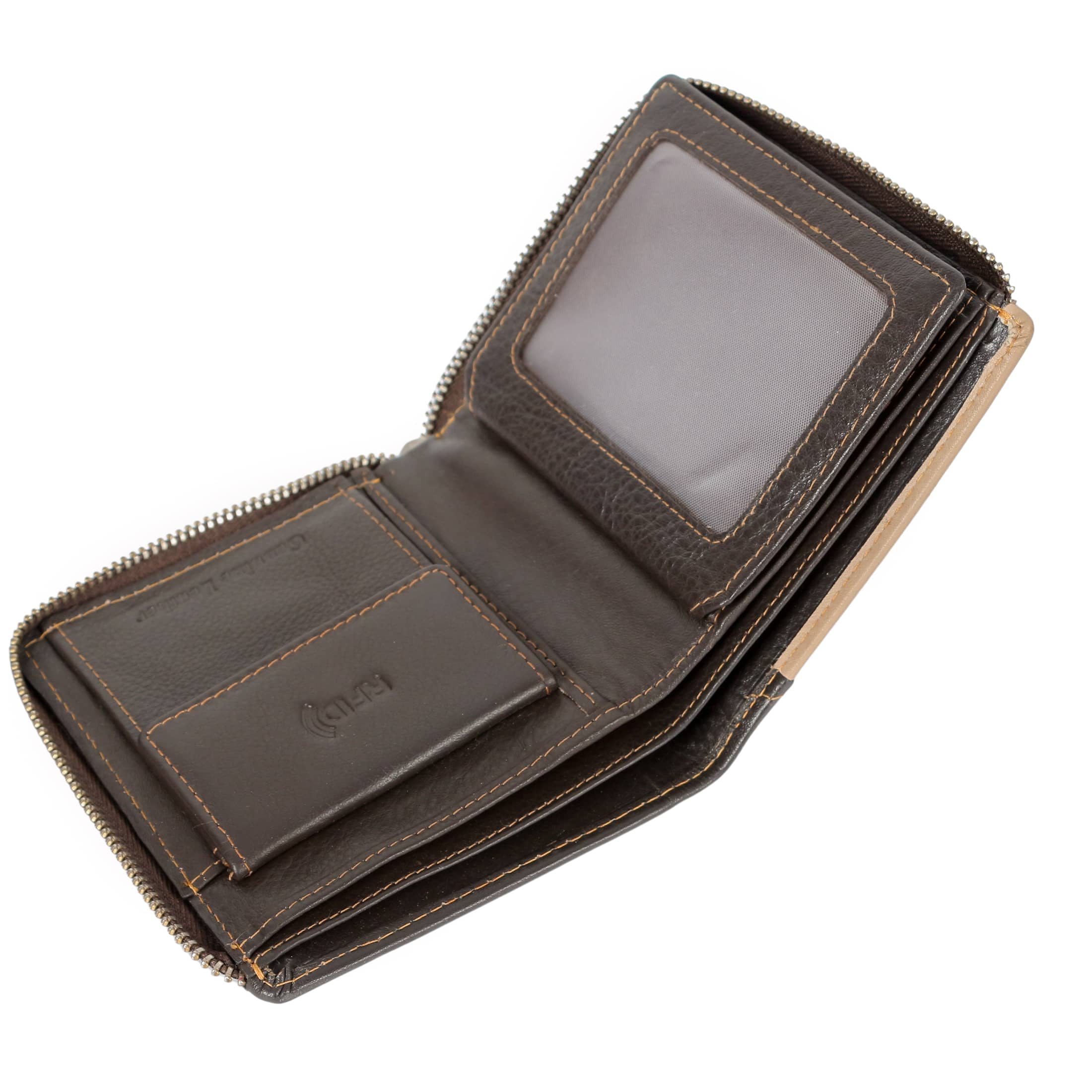 Leather Slim Wallet in black and brown colors, showcasing its elegant design and multiple compartments.