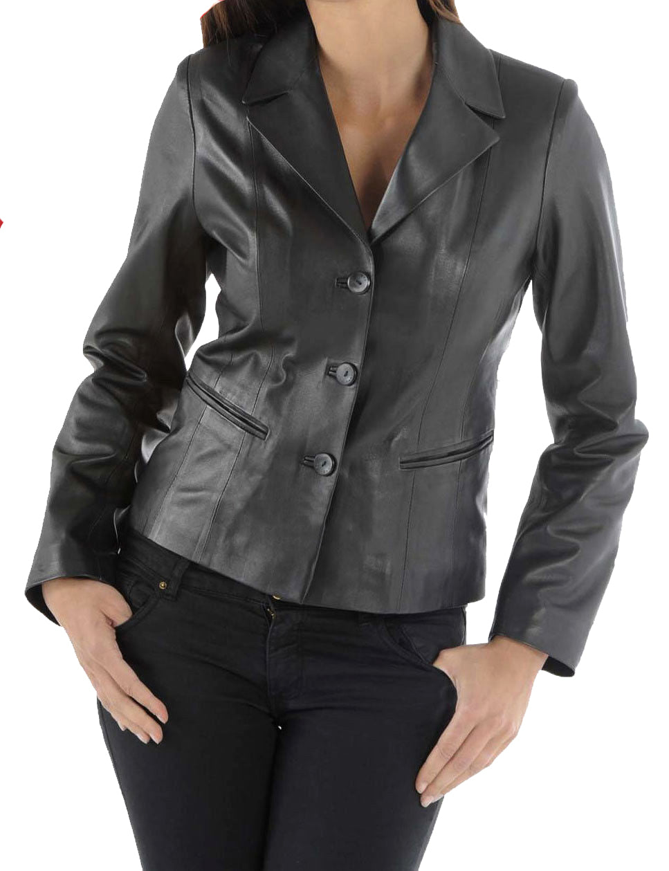 Leathers Women's Real Lambskin Leather Blazer BW011 featuring high-quality leather, satin lining, and stylish design.