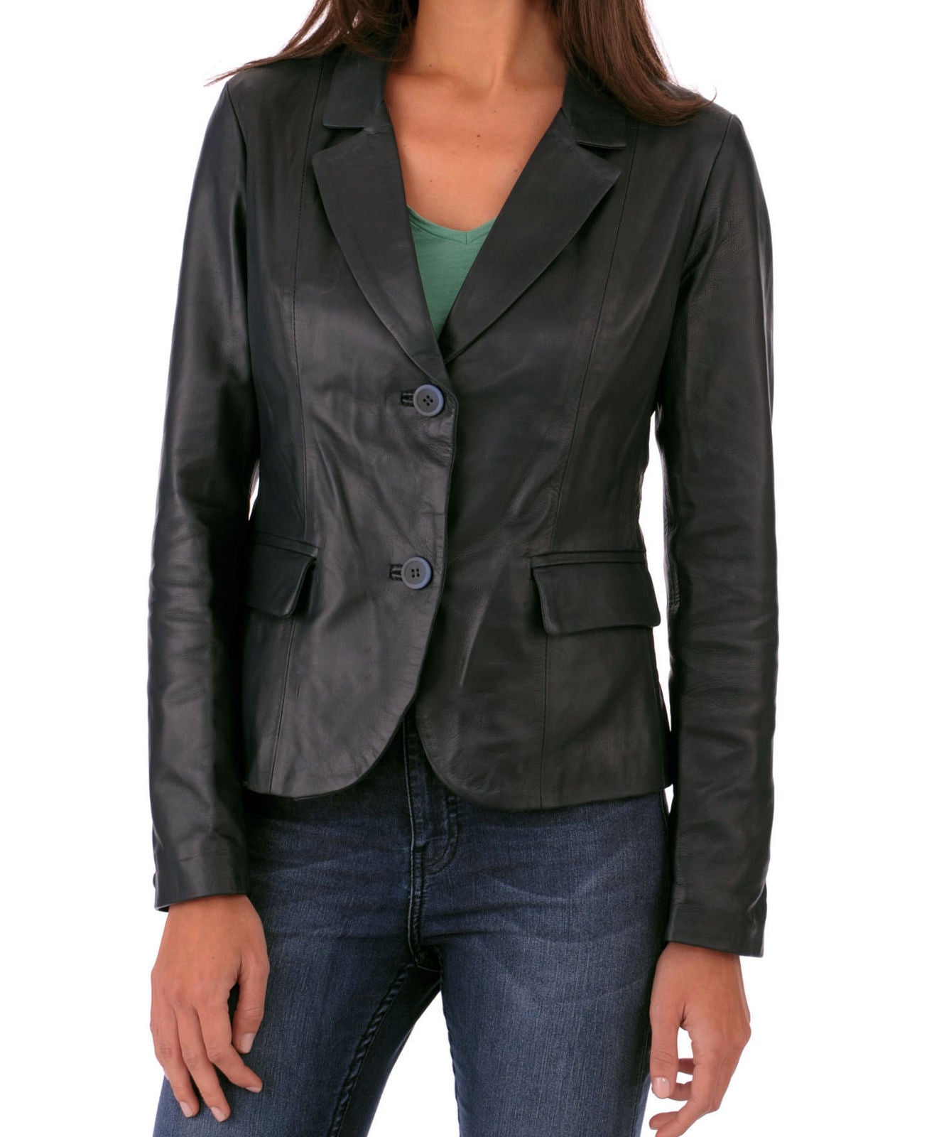 Leathers Women's Real Lambskin Leather Blazer BW028 showcasing its soft texture and stylish design.