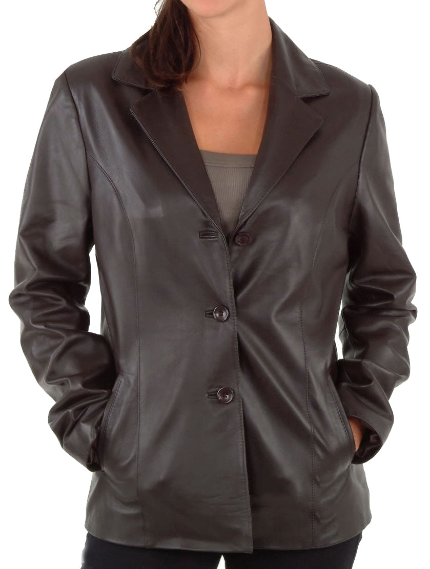 Leathers Women's Real Lambskin Leather Blazer BW003 showcasing its elegant design and high-quality leather material.