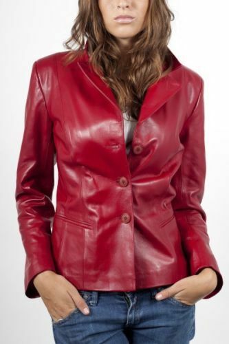 Leathers Women's Real Lambskin Leather Blazer BW042 featuring high-quality hardware and satin lining, displayed on a mannequin.