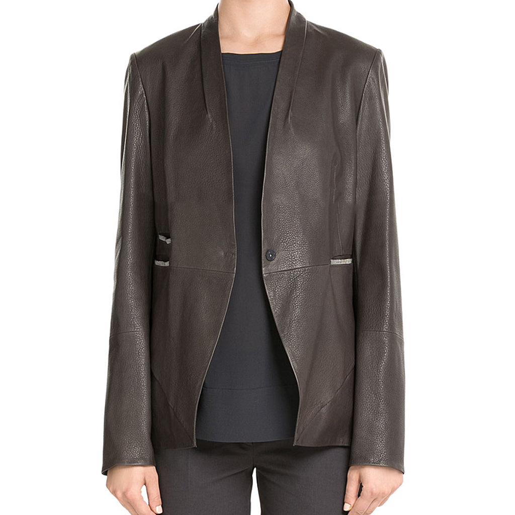 Leathers Women's Real Lambskin Leather Blazer BW066, showcasing its soft texture, stylish design, and high-quality hardware.