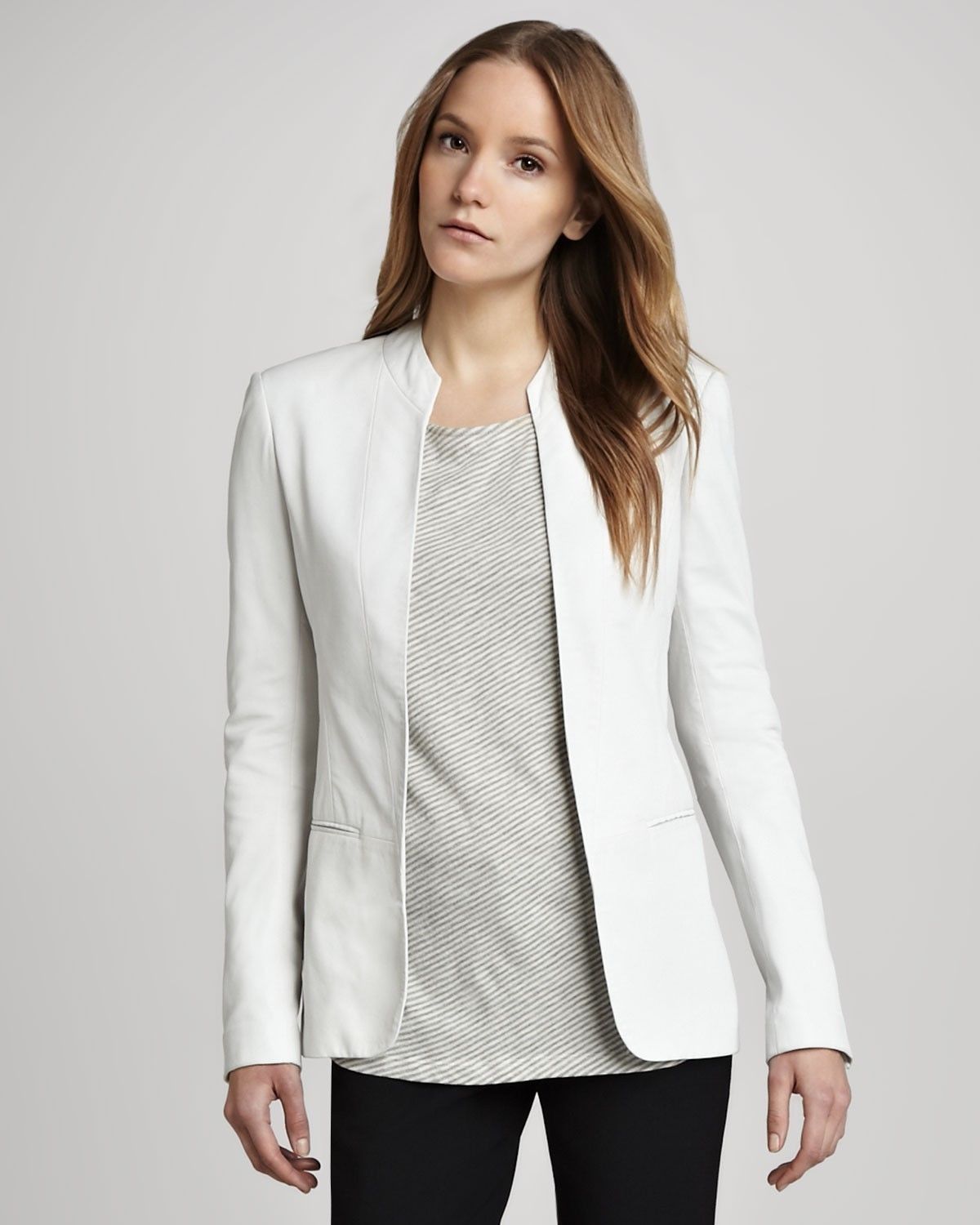 Leathers Women's Real Lambskin Leather Blazer BW062 featuring high-quality leather, satin lining, and stylish design with pockets.