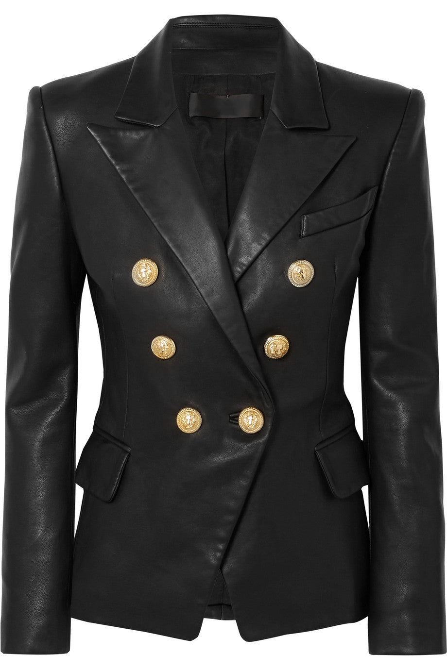 Leathers Women's Real Lambskin Leather Blazer BW065 featuring a double-breasted design, satin lining, and high-quality hardware.