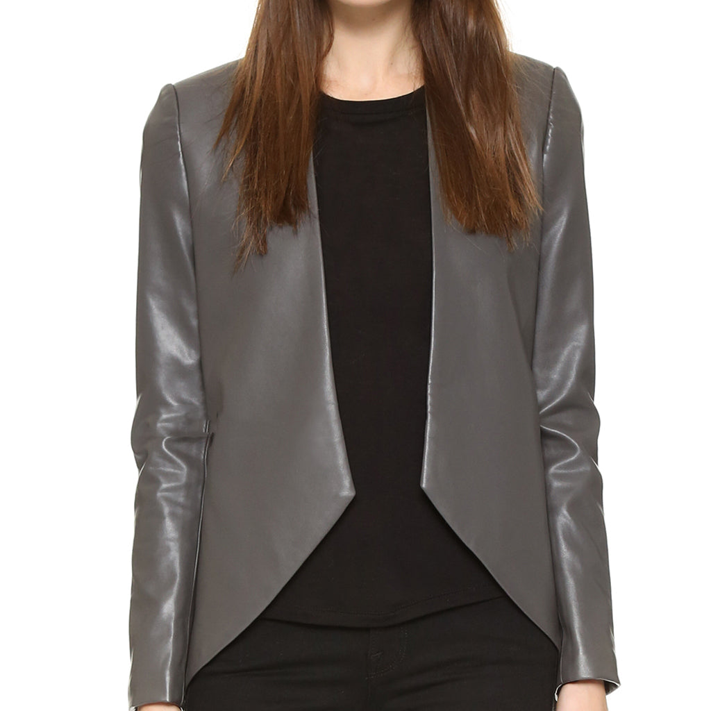 Leathers Women's Real Lambskin Leather Blazer BW069 featuring high-quality leather, satin lining, and stylish design.