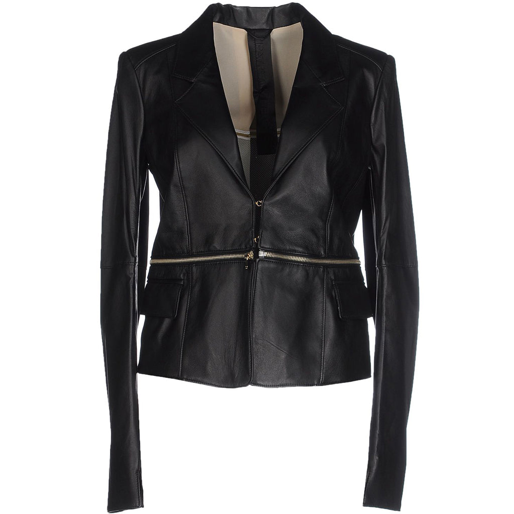 Leathers Women's Real Lambskin Leather Blazer BW077, showcasing its luxurious texture and stylish design with satin lining and functional pockets.