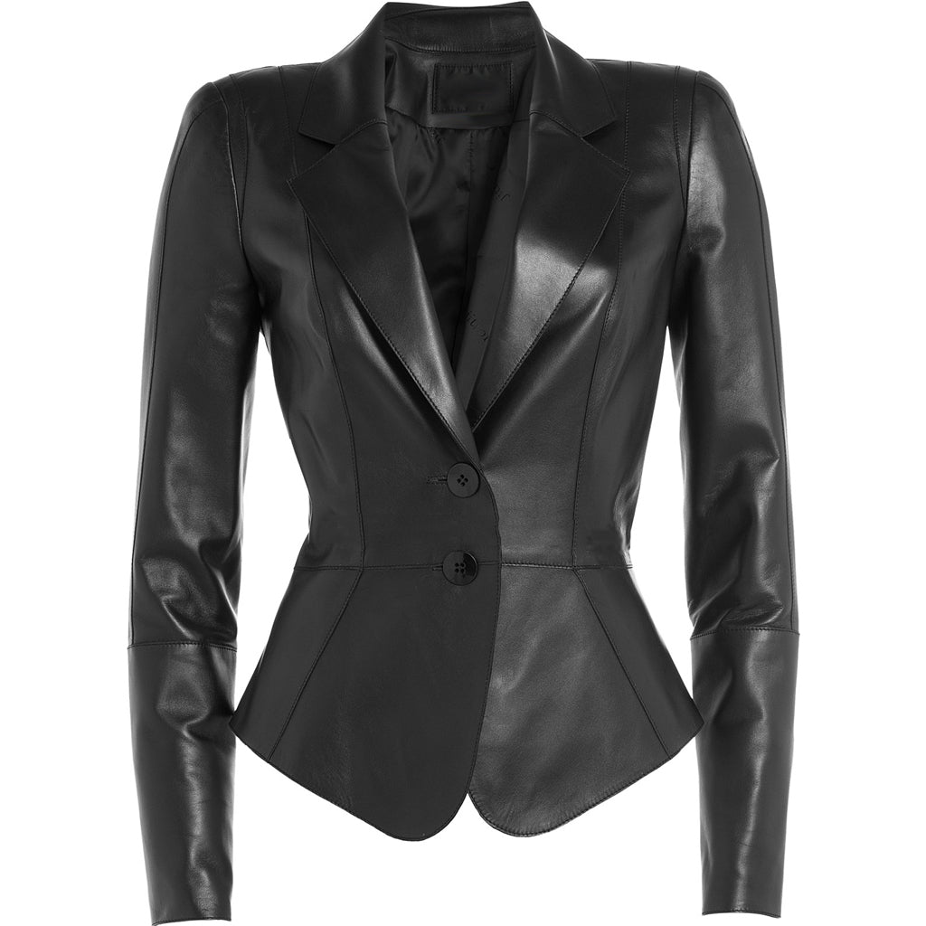 Leathers Women's Real Lambskin Leather Blazer BW075 featuring high-quality leather, satin lining, and stylish design.