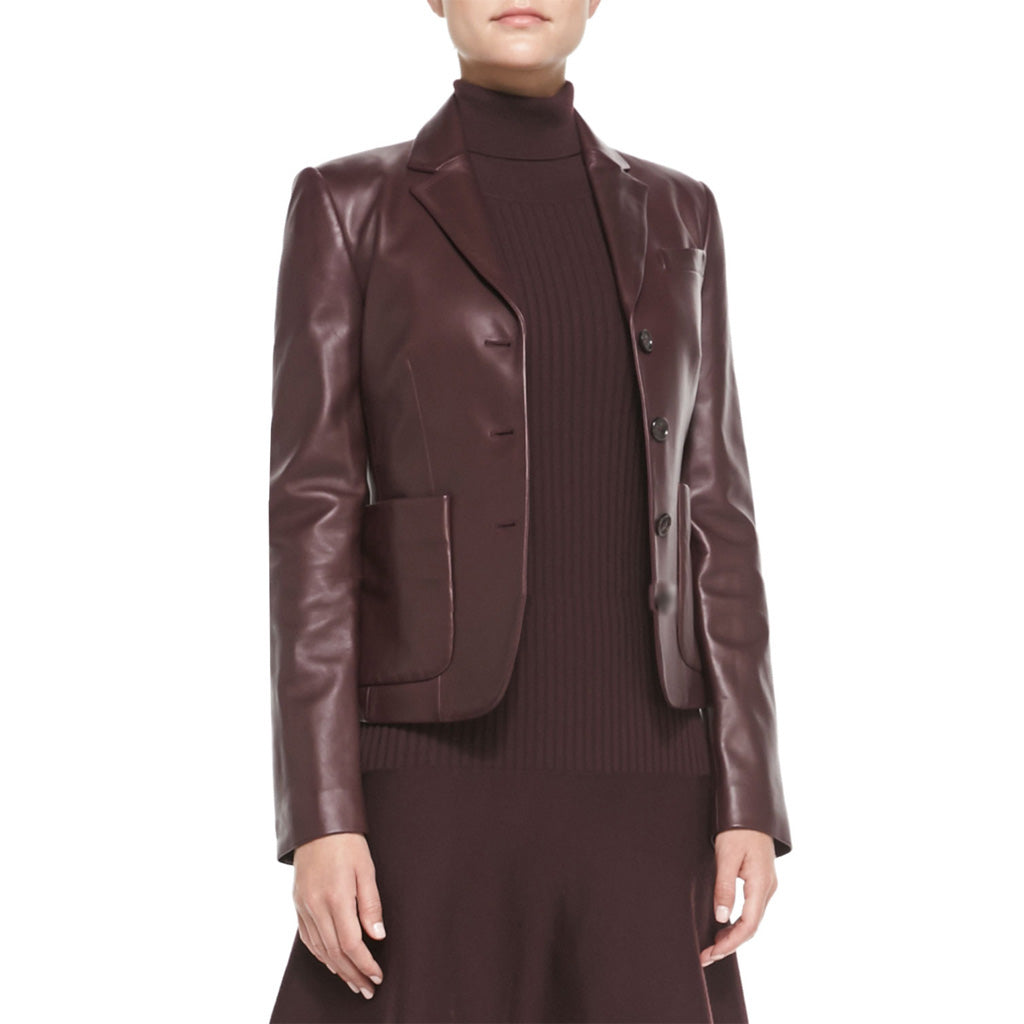 Leathers Women's Real Lambskin Leather Blazer BW078 featuring high-quality leather, satin lining, and stylish design with pockets.