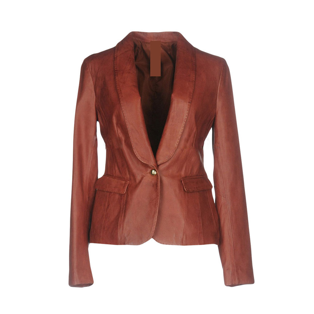 Leathers Women's Real Lambskin Leather Blazer BW092 featuring high-quality leather, satin lining, and stylish design.