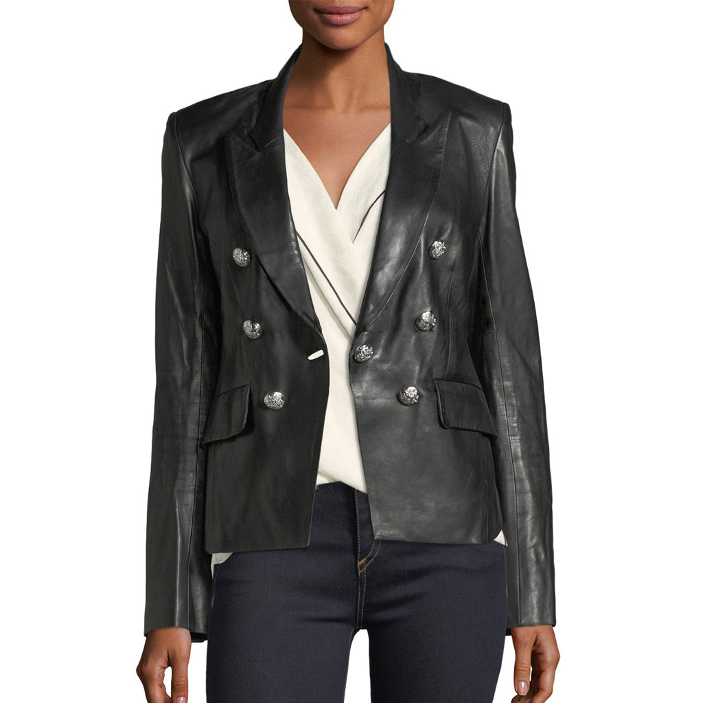 Leathers Women's Real Lambskin Leather Blazer BW100 featuring high-quality leather, satin lining, and stylish design with pockets.