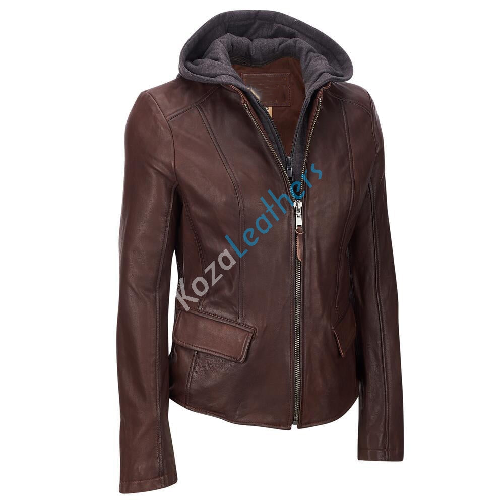 Leathers Women's Real Lambskin Leather Bomber Jacket KW105 featuring a stylish motorcycle design with satin lining and YKK zipper.