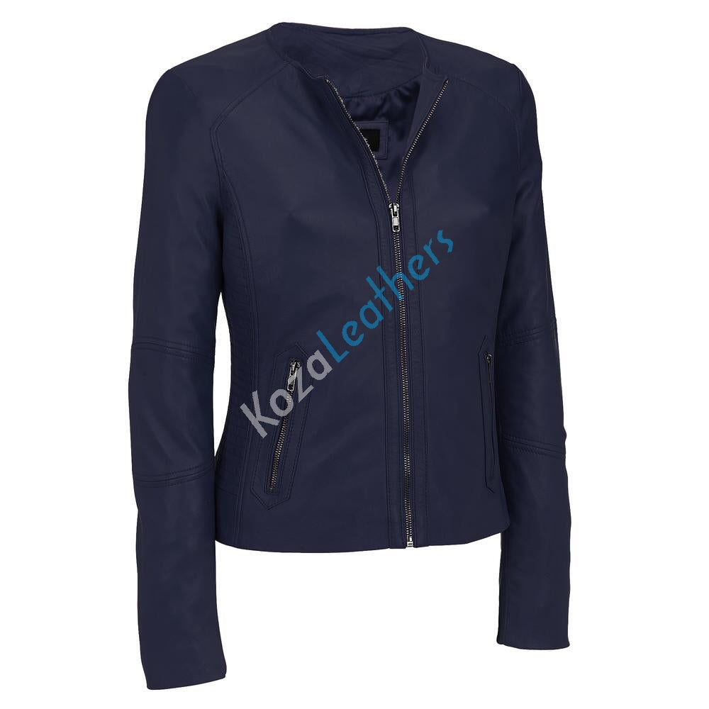 Leathers Women's Real Lambskin Leather Bomber Jacket KW122 featuring high-quality leather, satin lining, and stylish design.