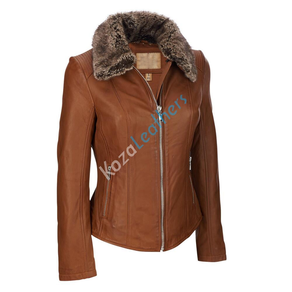 Leathers Women's Real Lambskin Leather Bomber Jacket KW132 featuring high-quality leather, satin lining, and stylish design.