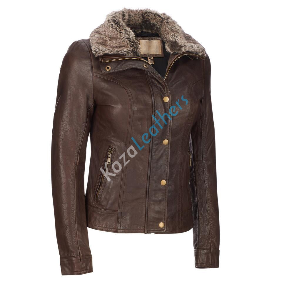 Leathers Women's Real Lambskin Leather Bomber Jacket KW116 featuring a stylish motorcycle design with satin lining and YKK zipper.