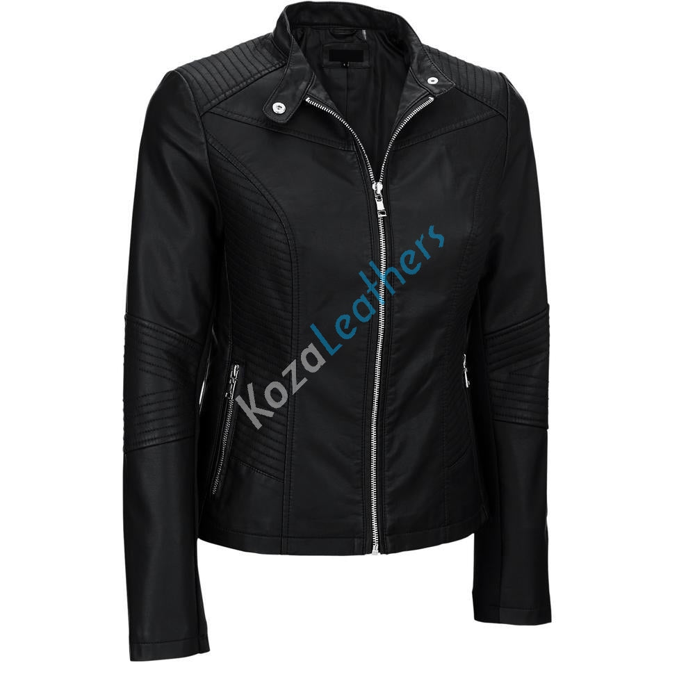 Leathers Women's Real Lambskin Leather Bomber Jacket KW183 featuring high-quality leather, satin lining, and stylish motorcycle design.