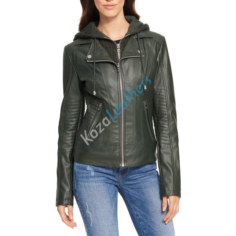 Leathers Women's Real Lambskin Leather Bomber Jacket KW184, showcasing its genuine leather material, stylish design, and satin lining.