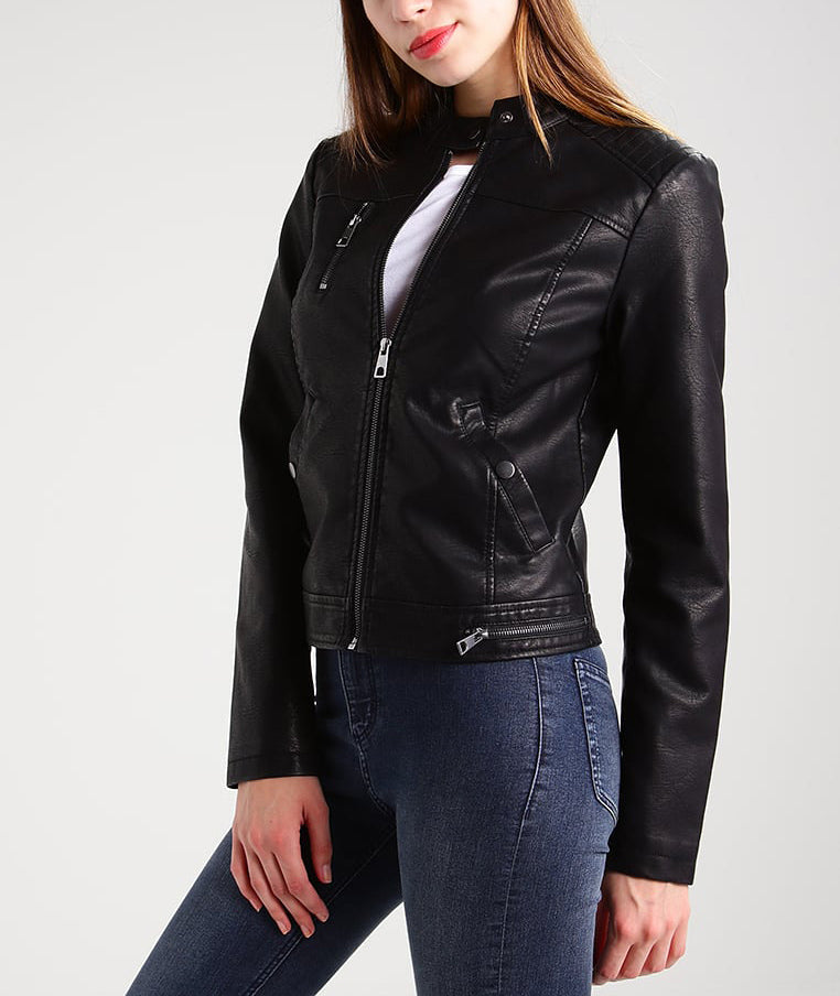 Leathers Women's Real Lambskin Leather Bomber Jacket KW186, showcasing its soft lambskin leather, satin lining, and stylish design.