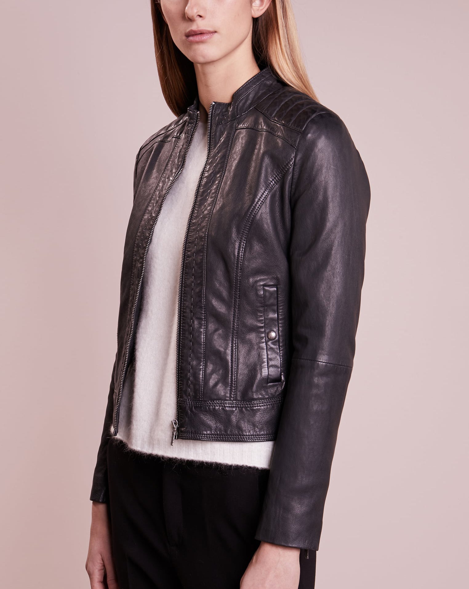 Leathers Women's Real Lambskin Leather Bomber Jacket KW198 featuring a sleek design, satin lining, and YKK zipper, perfect for stylish outings.