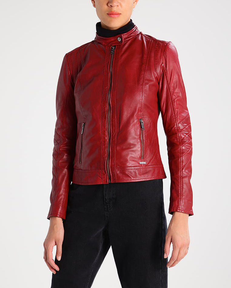 Leathers Women's Real Lambskin Leather Bomber Jacket KW208 featuring a sleek design, satin lining, and YKK zipper.